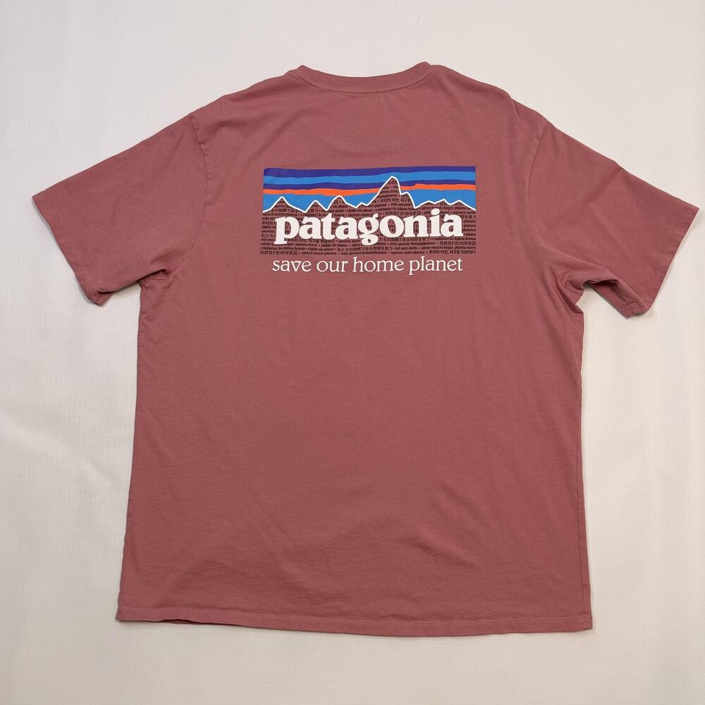 Patagonia Shirt Mens Large Pink Short Sleeve Save Our Home Planet Graphic Tee